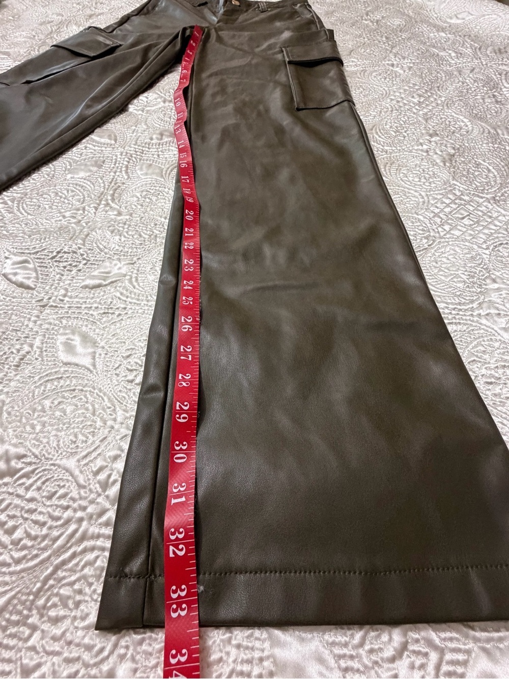 Zara Olive Green Faux Leather Cargo Pants - Picture 7 of 10